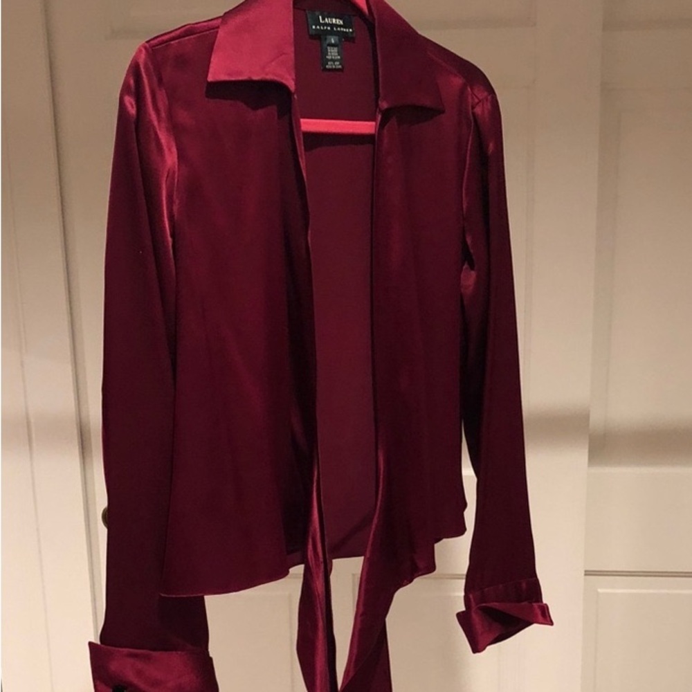 L Ralph Lauren Silk Maroon Wrap Top